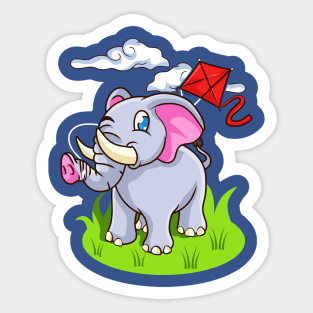 Cute Elephant Flying Kite Sticker